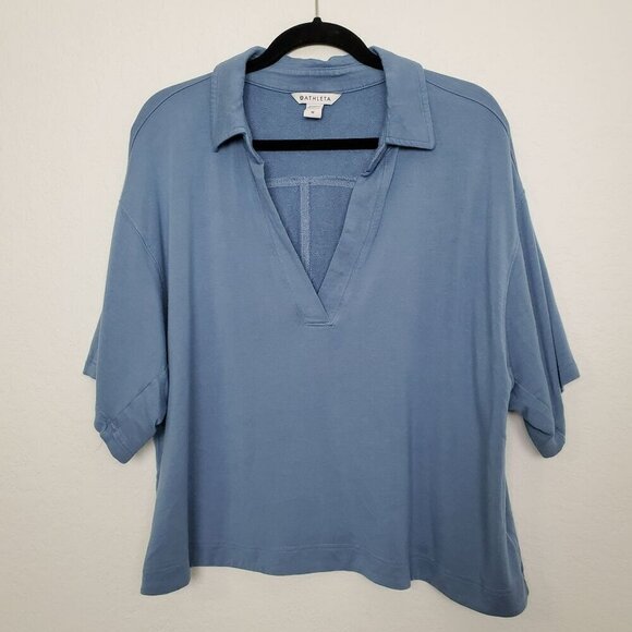Athleta Tops - Athleta Womens Westwood Sweatshirt Tee Size M V-Neck Cottage Blue Dolman